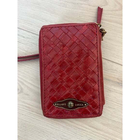 Elliott Lucca Red Woven Leather Wristlet Wallet Zip Around - Picture 3 of 7